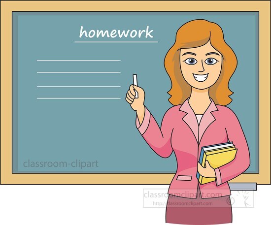 teacher in classroom at chalkboard - Classroom Clip Art