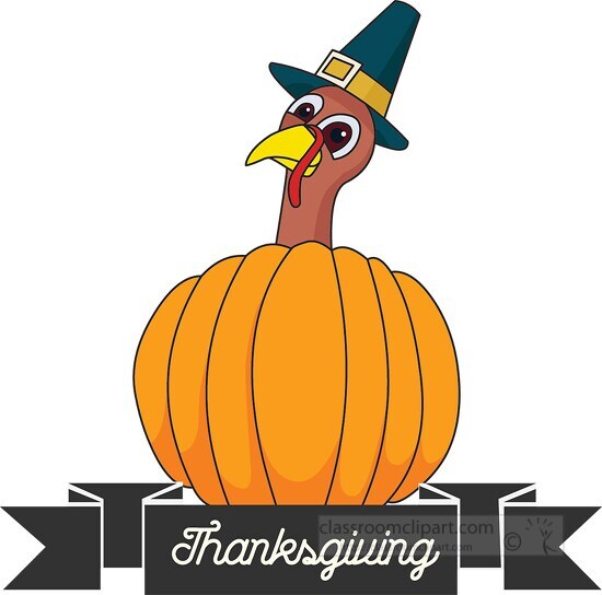 thanksgiving turkey head popping out of pumpkin - Classroom Clip Art