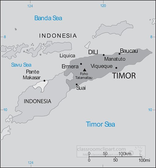 Timor Leste country map gray color - Classroom Clip Art