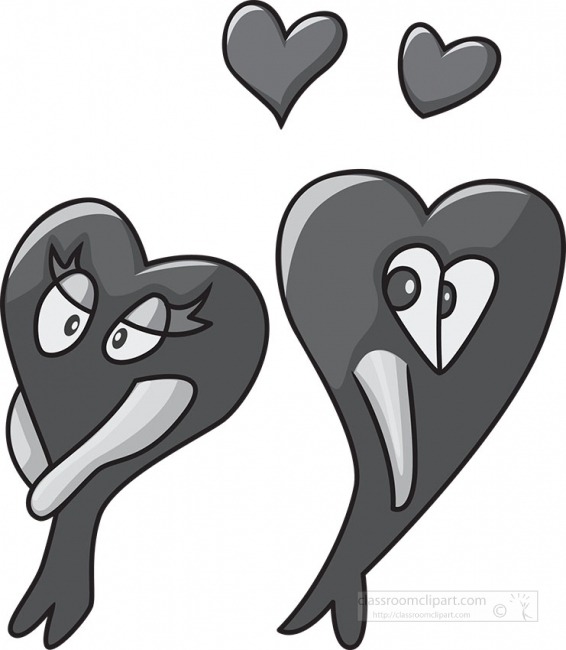 two cartoon style hearts in love gray color clipart - Classroom Clip Art