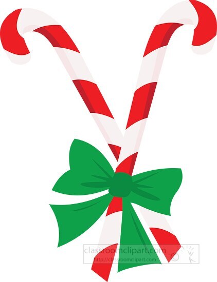 two christmas candy canes with green bow clipart 05b - Classroom Clip Art