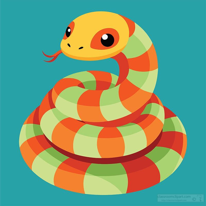 striped snake with orange yellow and green coils