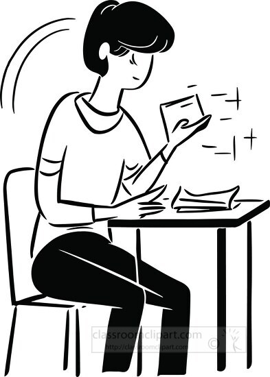 student at desk minimal line illustration