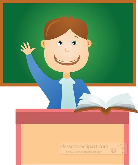 student raising hand in class clipart