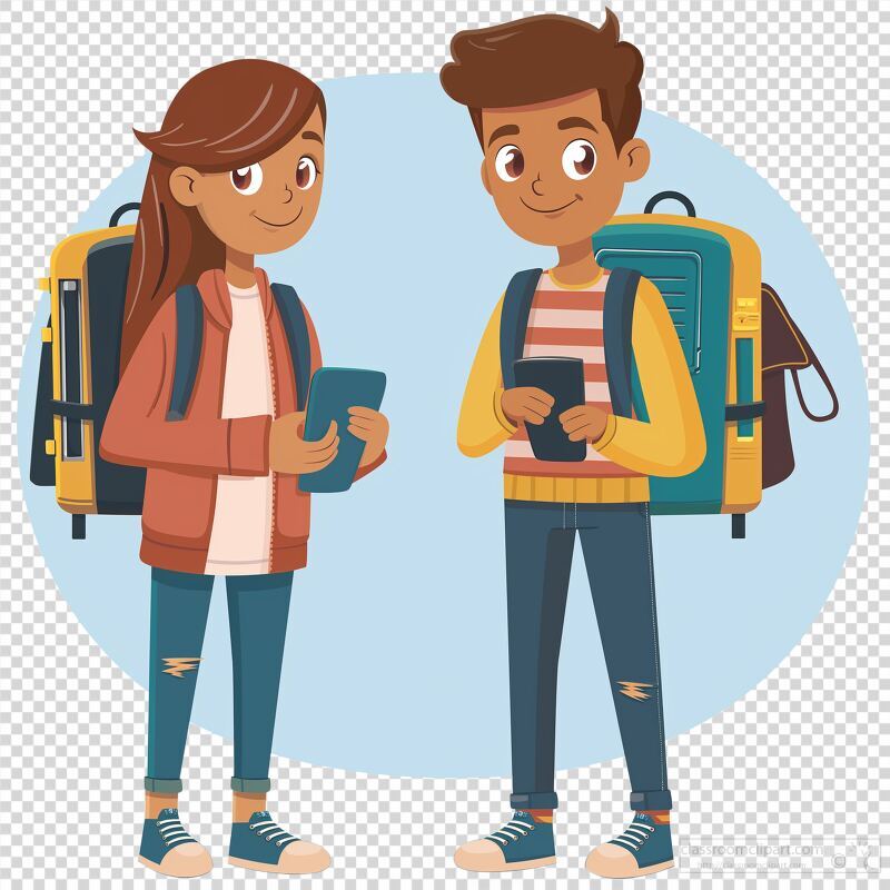 Students With Backpacks Using Smartphones in Casual Attire