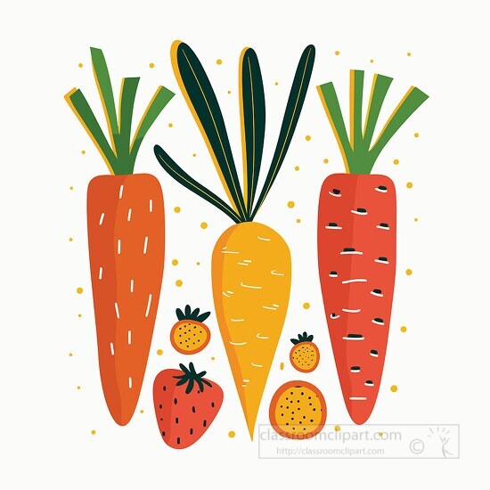 stylized carrots with leafy tops in a flat design style