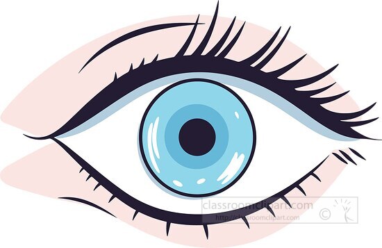 stylized eye with blue iris and long lashes cartoon style