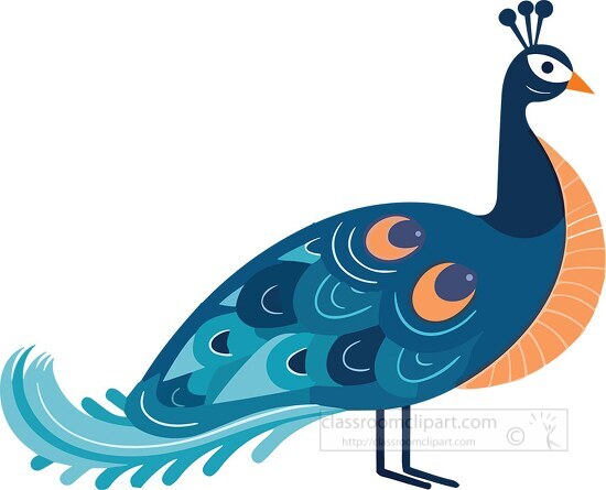 stylized peacock with designs on feathers clip art