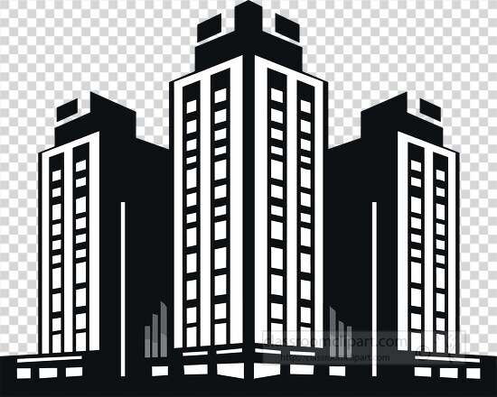 stylized skyscraper icon in black and white