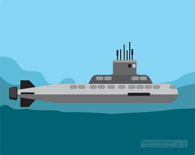 submarine submerged in an underwater environment gray color clip