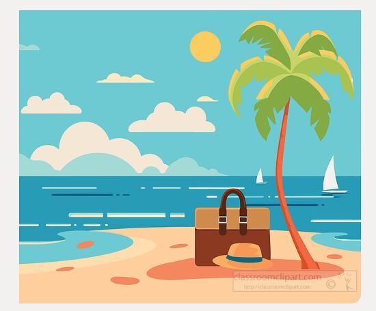 summer beach vacation with a palm tree a hat clipart