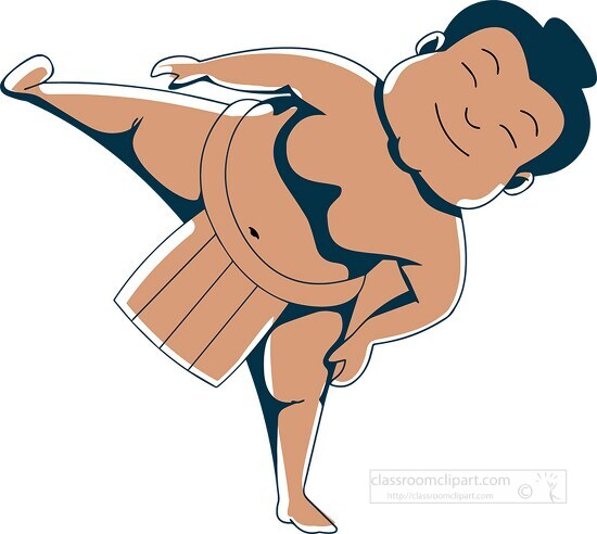 sumo wrestler stylized blue lines clipart