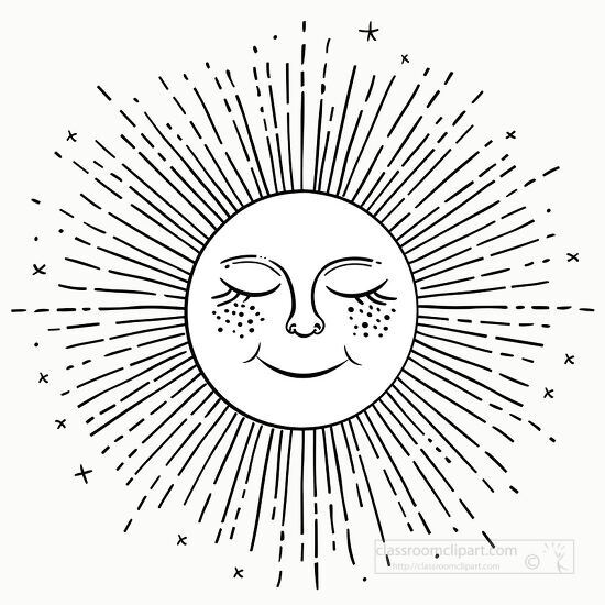 sun design with a serene face and delicate wavy rays