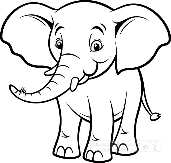 super cute baby elephant with small tusks black outline
