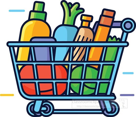supermarket shoppping cart full of items