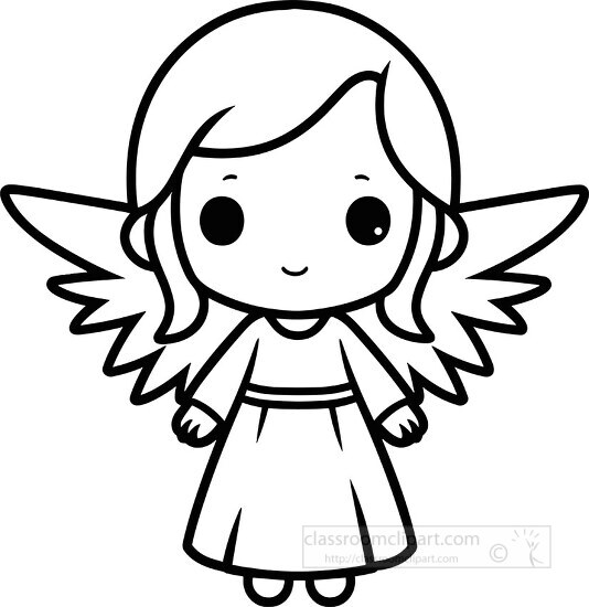 sweet and cherubi angel with delicate wings black outline printa