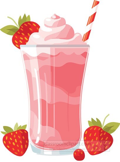 sweet strawberry shake in a glass with straw clip art