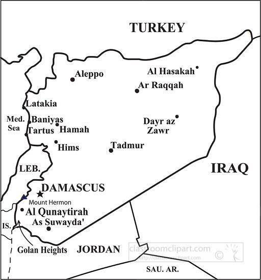 Syria country map black outline