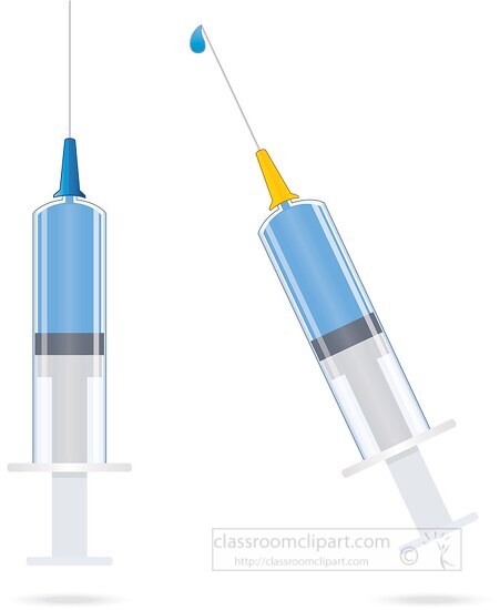 syringe with a yellow and blue vaccine clip art