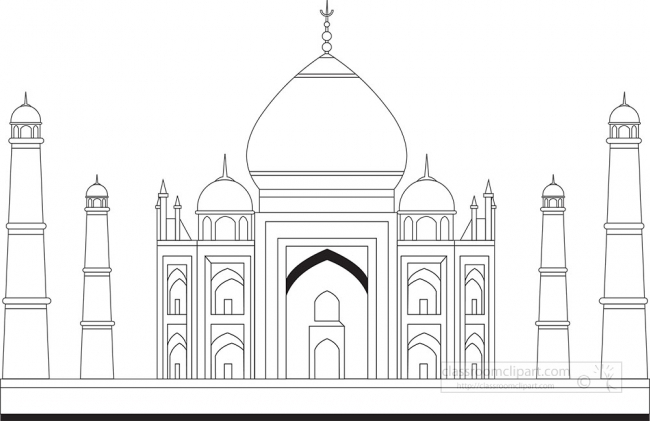 taj mahal ancient palace in india bw gray color clipart 50229