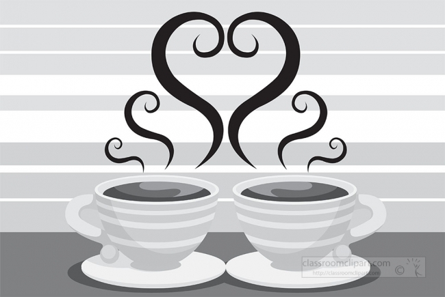 tea cups with heart love symbol gray color clipart