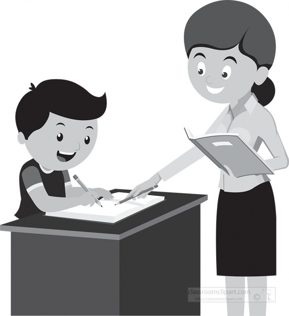 teachers helping students clipart black and white