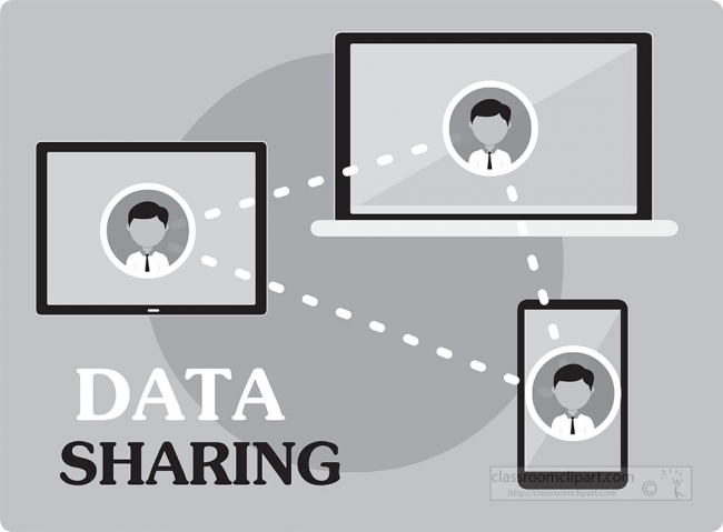 technology data sharing in education  gray color clipart