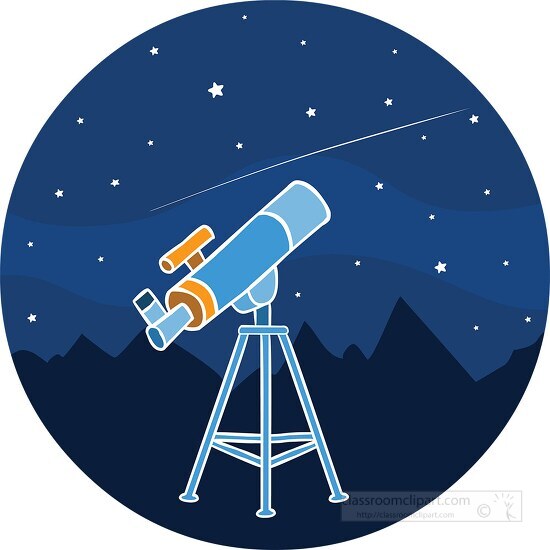 telescope stands in the darkness on the night sky with falling s