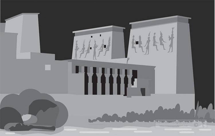 temple of philae ancient egypt 2 gray color clipart