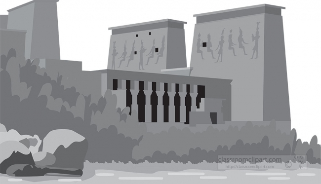 temple of philae ancient egypt gray color clipart