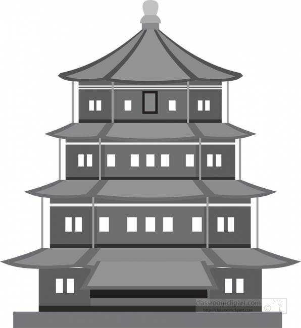temple style pagoda asia 20 gray color clipart