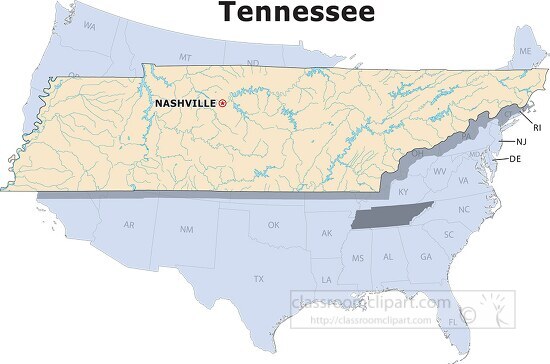 Tennessee state large usa map clipart