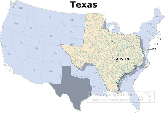 Texas state large usa map clipart