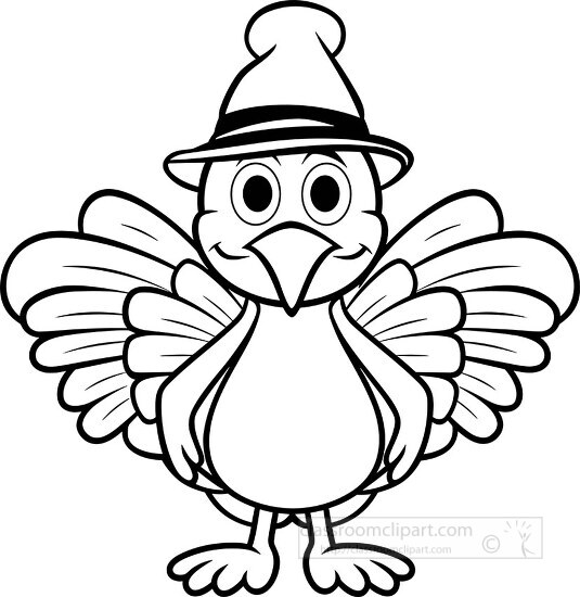 thankgiving turkey cartoon style clipart for kids black outline 