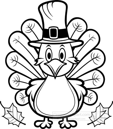 thankgiving turkey wearing a hat cartoon style clipart for kids 