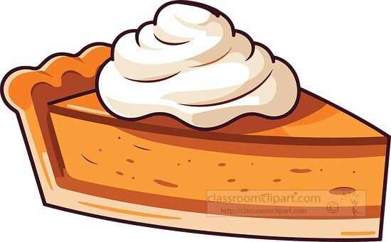 thanksgiving pumpkin pie slice topped with whipped cream
