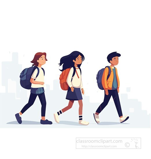 three kids walking to school clip art