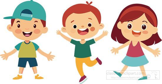 three playful elementary school children jumping