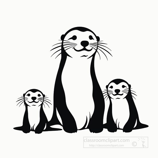 Animal Outline Clipart-three sea otters black outline clip art