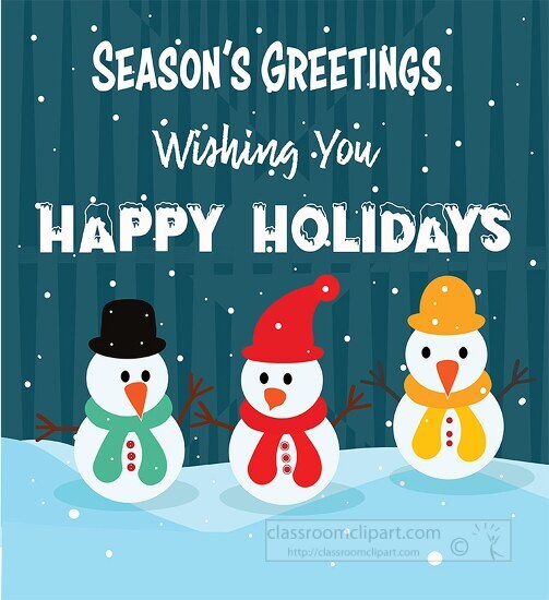 three snowman happy holidays seasons greetings clipart