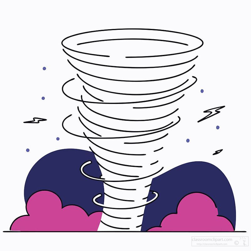 tornado illustration with swirling clouds and lightning for inte