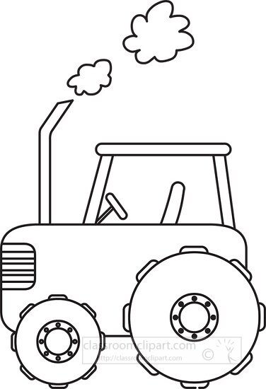 tractor in field black white outline clipart 61618