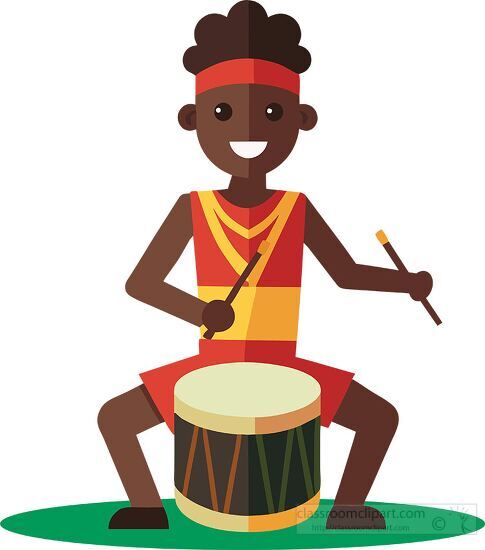 traditional African drummer performing on a large colorful drum