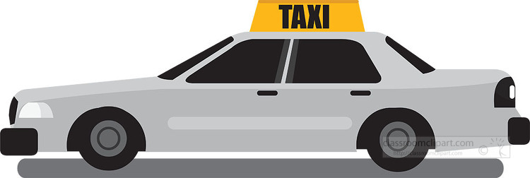 traditional yellow taxi for hire with a rooftop sign gray color 