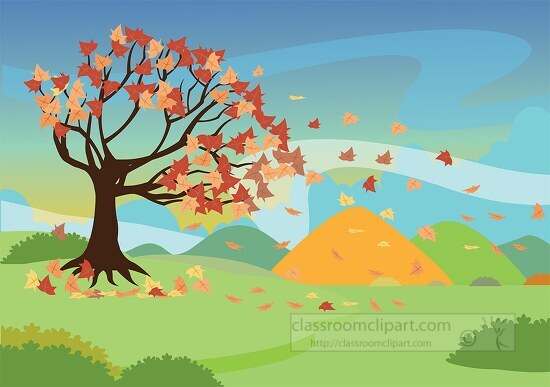 tree losing fall folliiage on windy day clipart
