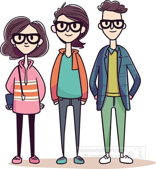 trio of friends is illustrated in a colorful and trendy attire