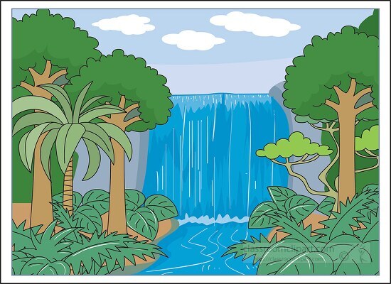 tropical rainforest biome trees waterfall clipart