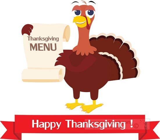 turkey with menu thanksgiving clipart