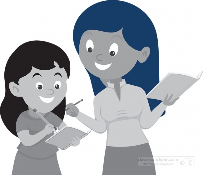 tutor helping student in study  1 gray color clipart