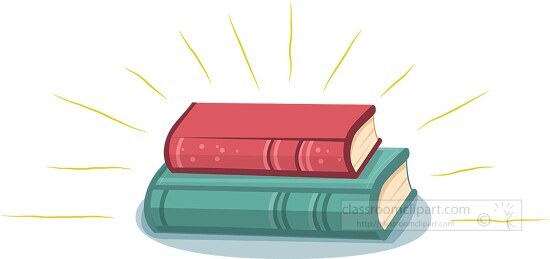 two books stacked with light rays clipart